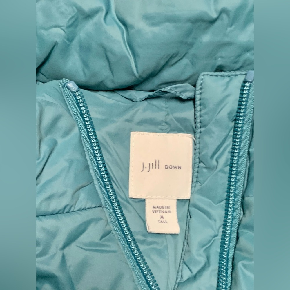 J. Jill Emerson Down Puffer Jacket Hood Jacket Blue Topaz Size M Tall EUC - Picture 3 of 10